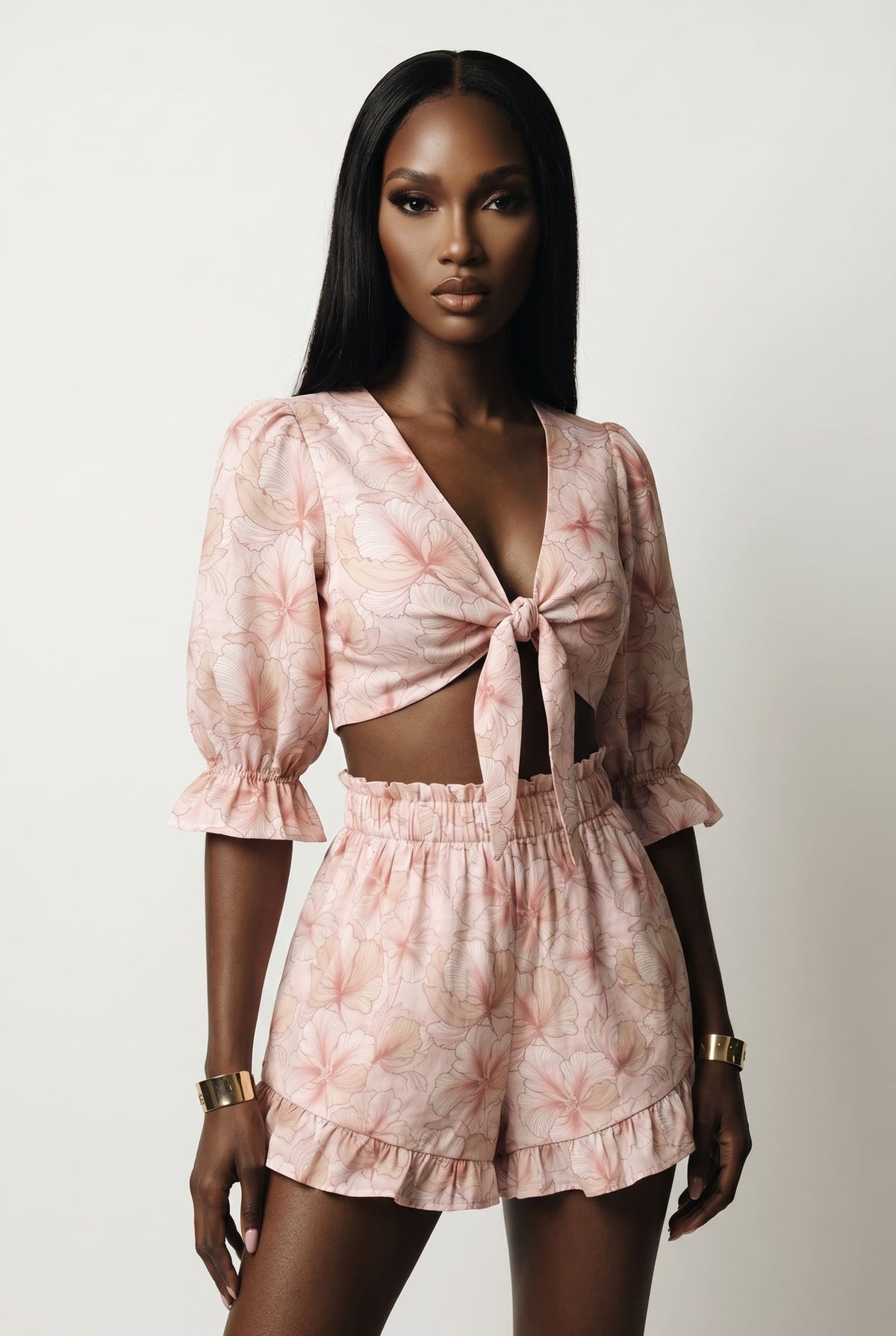 Flared Shorts with Ruffles Pink