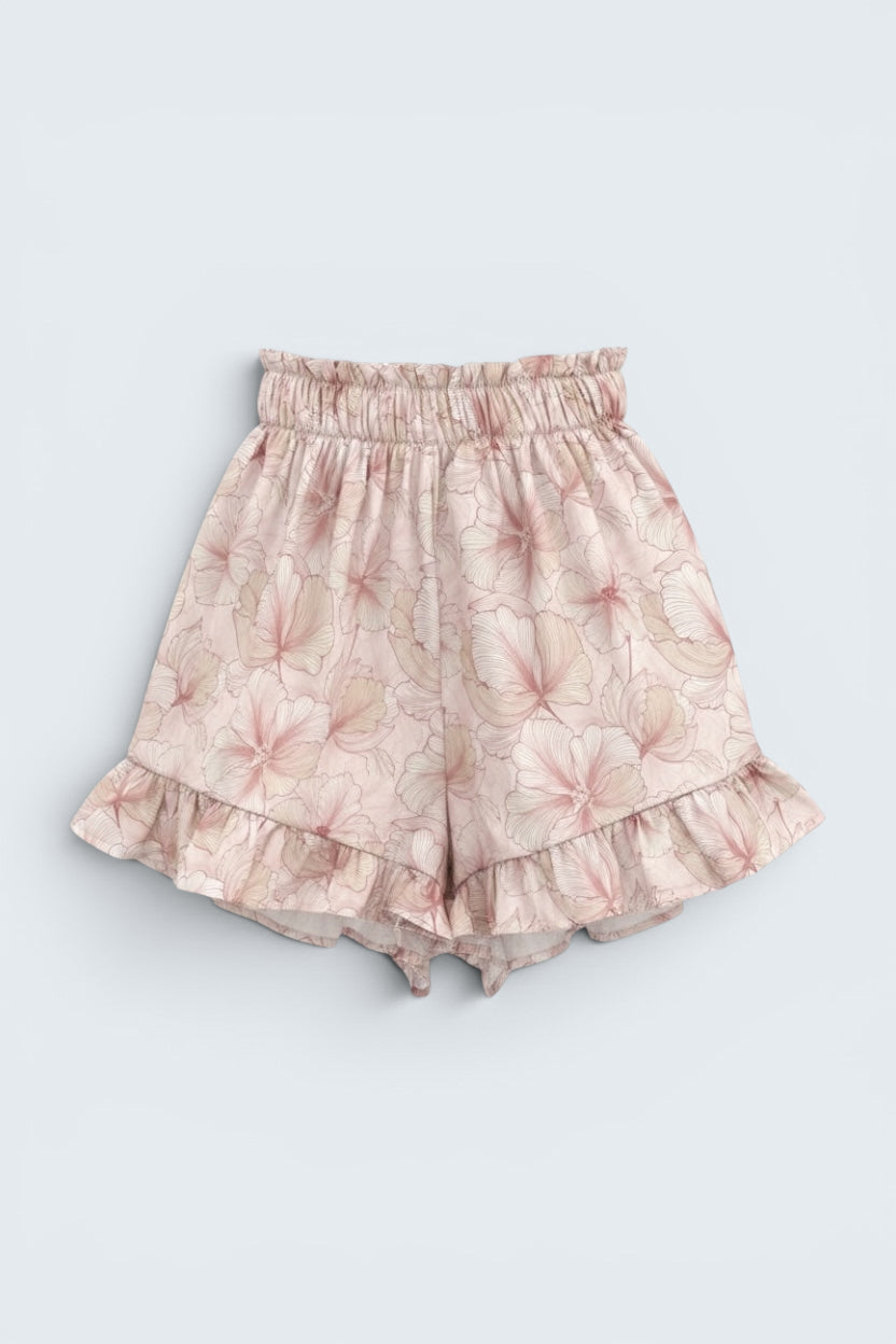 Flared Shorts with Ruffles Pink